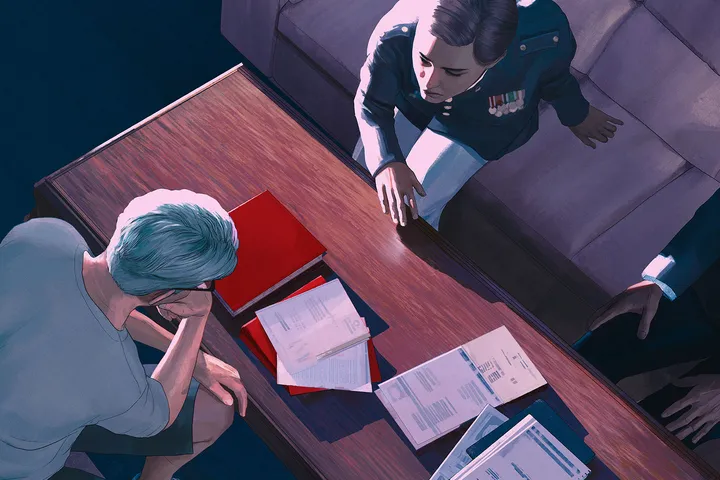 A fictitious scene of the death of a president outside dais