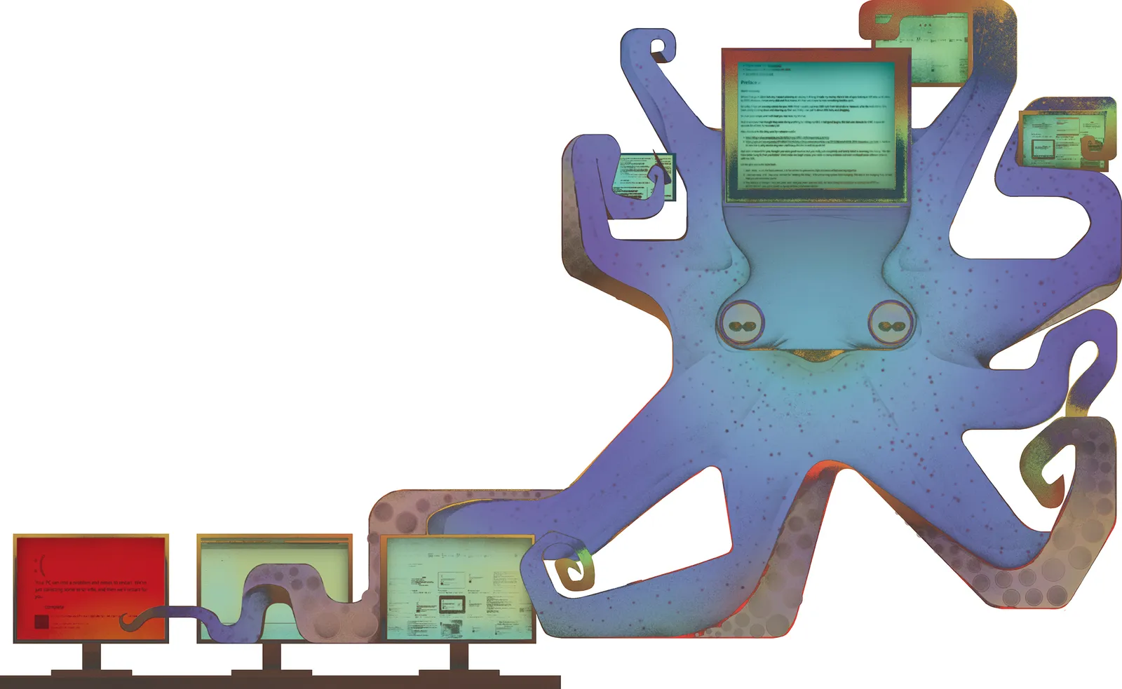 A zoom screen where the monster is weaving through the views.
