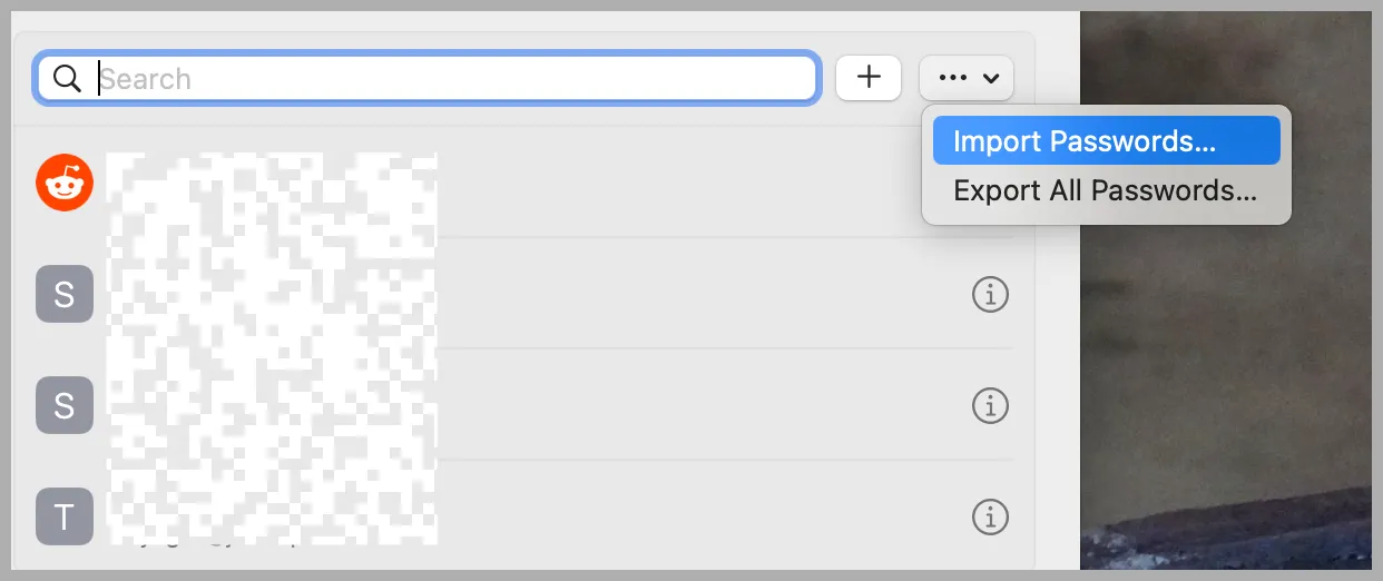 Screenshot of Apple password manager