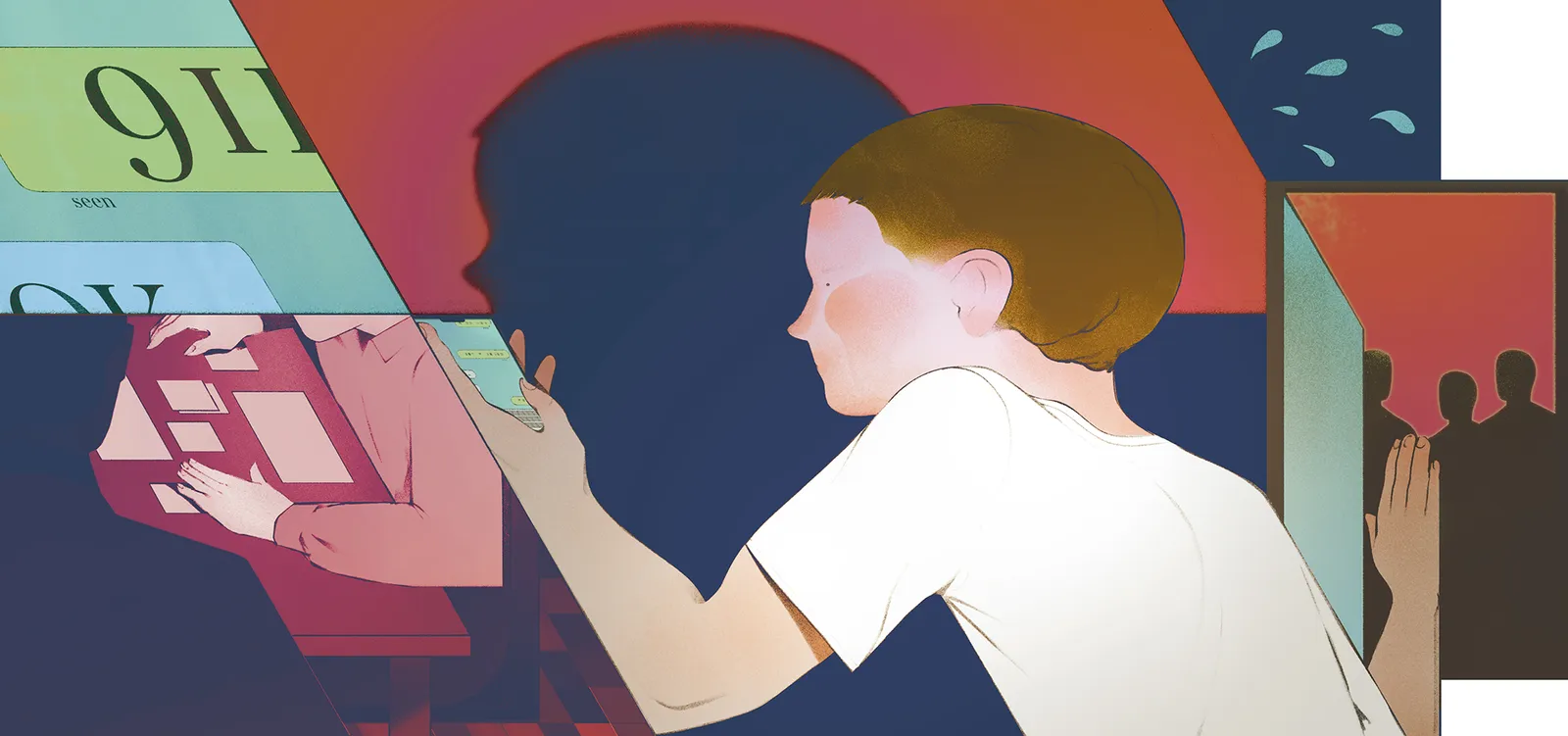 Illustration of a person sitting behind a statue