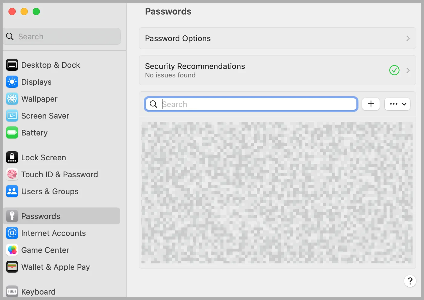 Screenshot of Apple password manager