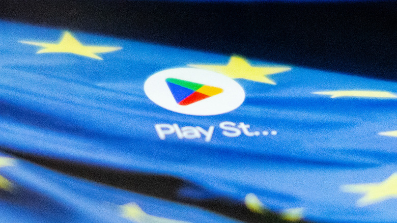 Google's Play Store logo is shown against a European flag
