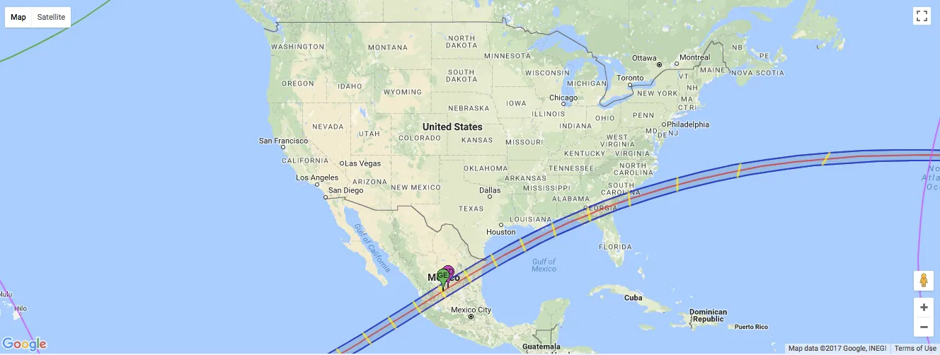 The path of totality for the March 30th, 2052 solar eclipse.