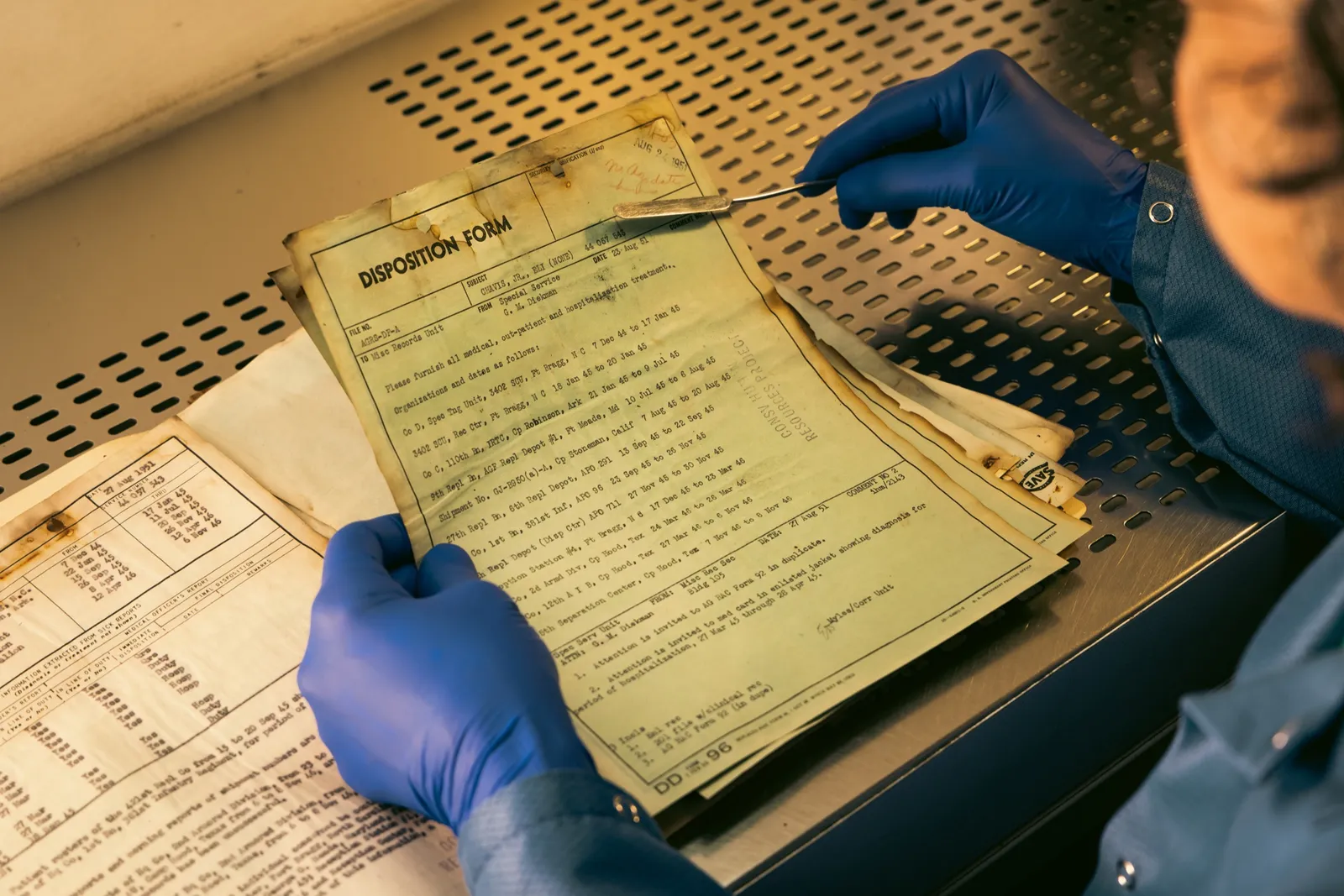 Fire damaged document with brown edges on the right side