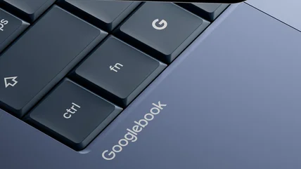 An infographic detailing Googlebook laptop features, including the hardware design and Gemini Intelligence AI tools