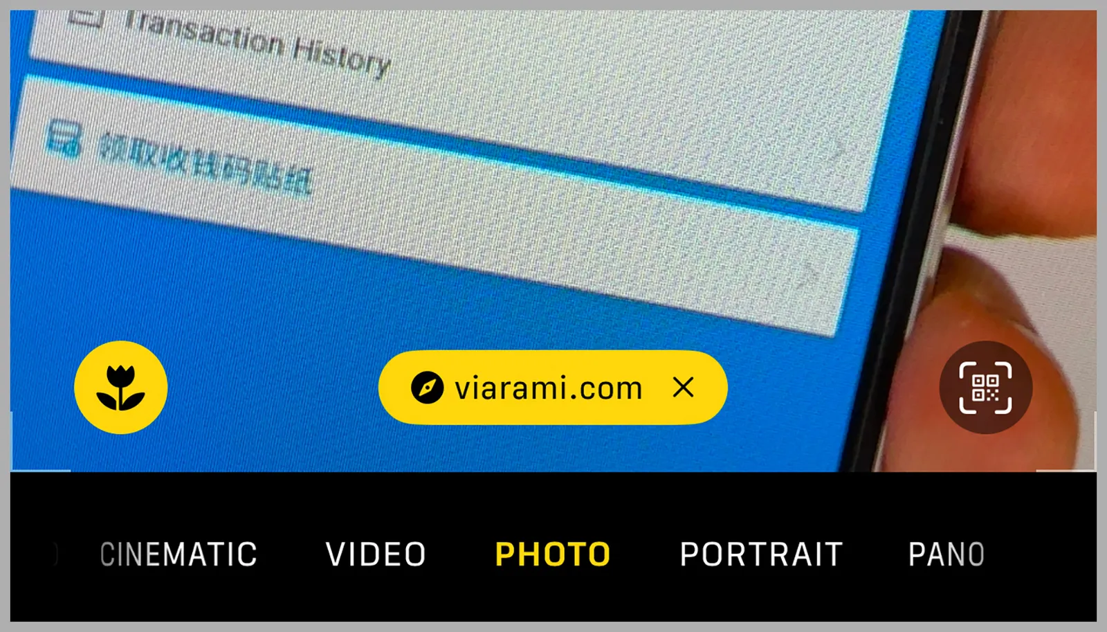 Screenshot of a QR code popup on a smartphone