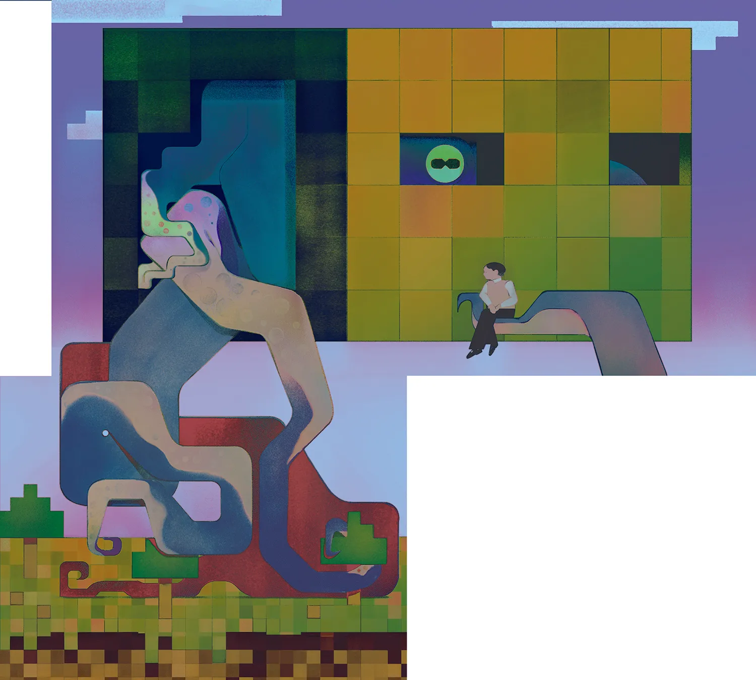 Illustration of 5 people and crime scene tape