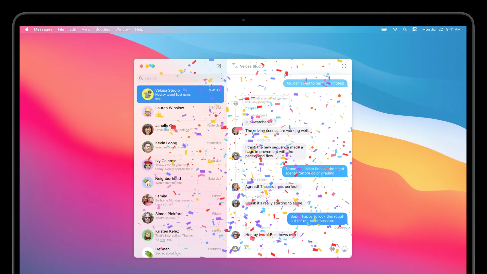 Messages in macOS Big Sur finally supports message effects, like virtual confetti.