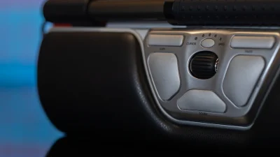 The buttons of the Contour Design RollerMouse Red