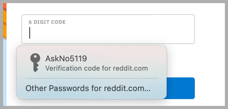 Screenshot of Apple password manager